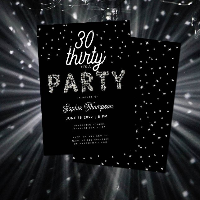 Invitación Elegantes Diamantes de imitación Purpurina Negro 3 (Subido por el creador)