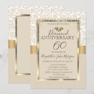 Invitación Elegantes Diamantes Marco Damask Boda Aniversario 