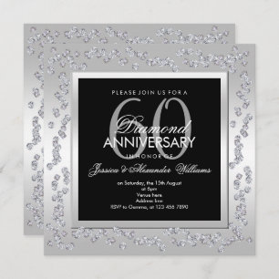Invitación Elegantes diamantes plateados 60 años Boda