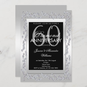 Invitación Elegantes diamantes plateados 60 años Boda