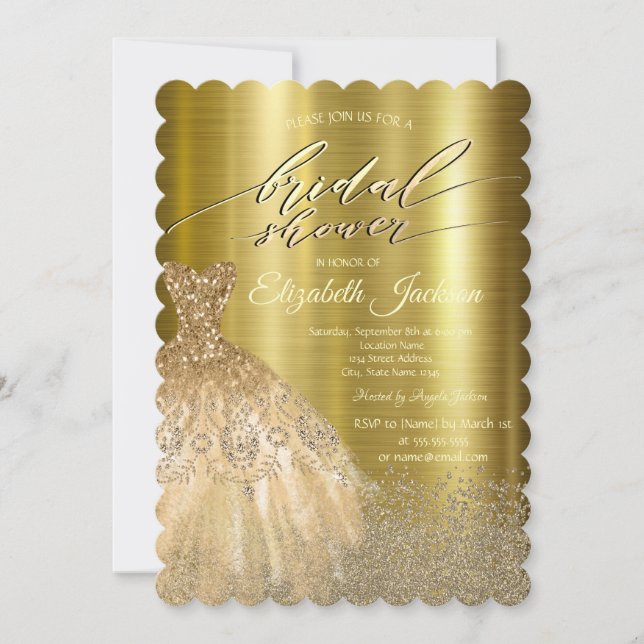 Invitación Elegantes diamantes vestidos con metal dorado (Anverso)