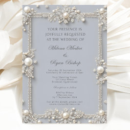 Invitación Elegantes Diamantes y Perlas Azul Pastel Editables