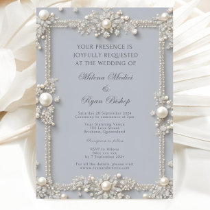 Invitación Elegantes Diamantes y Perlas Azul Pastel Editables