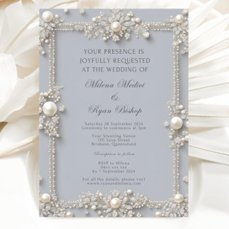 Invitación Elegantes Diamantes y Perlas Azul Pastel Editables