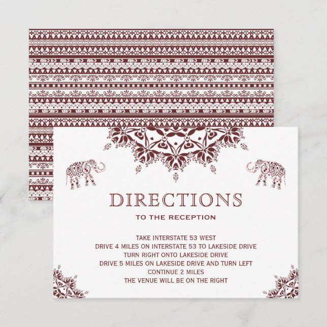Invitación Elegantes direcciones de Bodas indios de la Henna  (Anverso / Reverso)