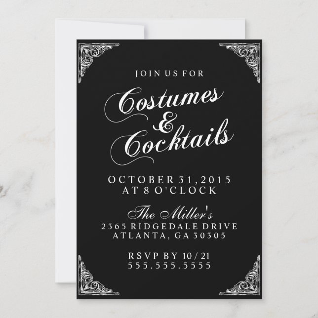 Invitación Elegantes disfraces y cócteles Fiesta de Halloween (Anverso)