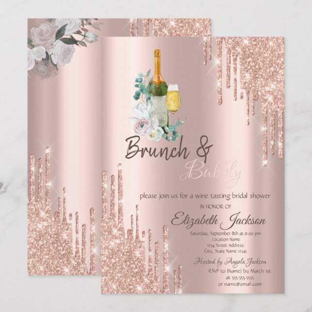 Invitación Elegantes Drips Brunch & Bubbly Bridal Shower Invi (Anverso / Reverso)