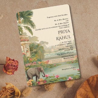Invitación Elegantes elefantes florales vintage Boda India