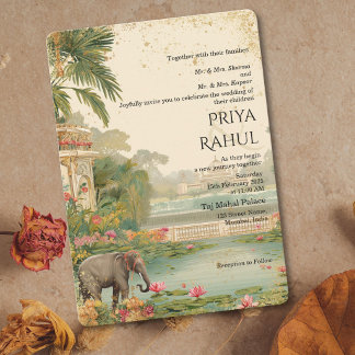Invitación Elegantes elefantes florales vintage boda india