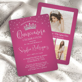 Invitación Elegantes espárragos Quinceañera 3 Foto Fuschia Ro