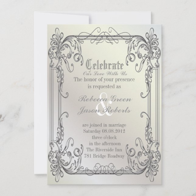 Invitación Elegantes espirales formales Perla Blanca Boda vin (Anverso)