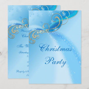 Invitación Elegantes Espuelas De Plata Y Copos De Nieve Azule