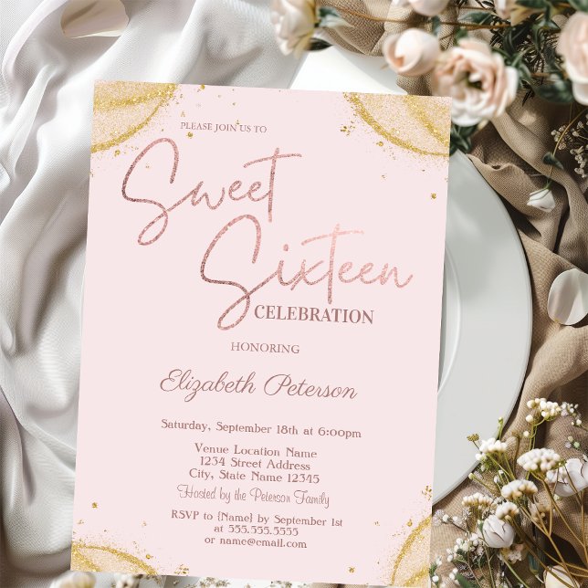 Invitación Elegantes Esquinas Doradas con Brillo Dulces 16   (Subido por el creador)