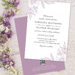 Invitación Elegantes esquinas florales Boda Lavender Código Q