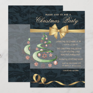 Invitación Elegantes estrellas árbol de Navidad, Bolas, Lazo,