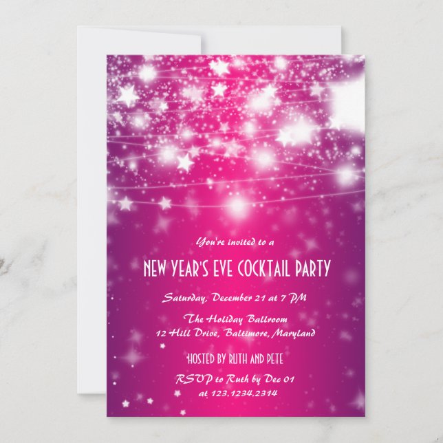 Invitación Elegantes estrellas brillantes Fiestas rosadas de  (Anverso)