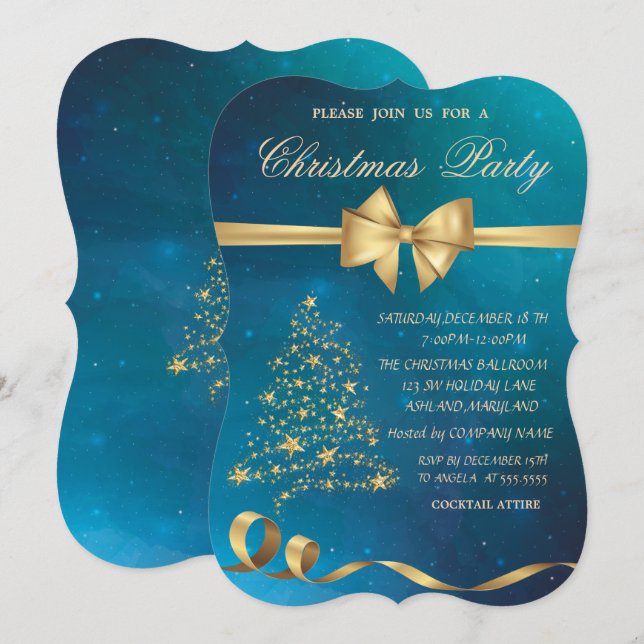 Invitación Elegantes estrellas de árbol de Navidad arrasan Fi (Anverso / Reverso)