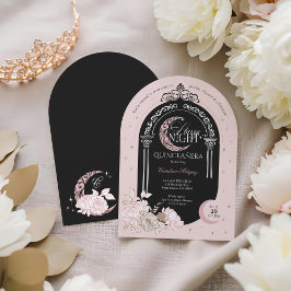 Invitación Elegantes estrellas de la luna de las flores rosad