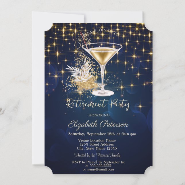Invitación Elegantes estrellas de oro de la marina de champán (Anverso)