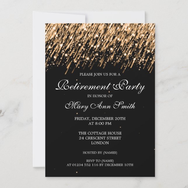 Invitación Elegantes estrellas de oro del Fiesta de jubilació (Anverso)