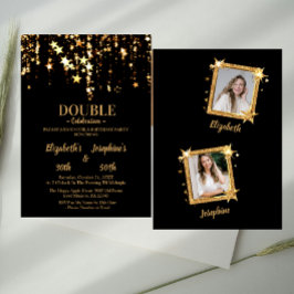 Invitación Elegantes estrellas de oro doble cumpleaños 2 foto