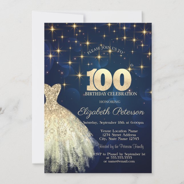 Invitación Elegantes estrellas de oro vestidas con la Marina  (Anverso)