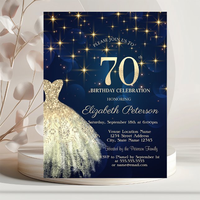 Invitación Elegantes estrellas de oro vestidas con la marina  (Subido por el creador)