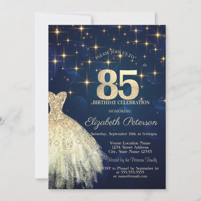 Invitación Elegantes estrellas de oro vestidas con la marina  (Anverso)