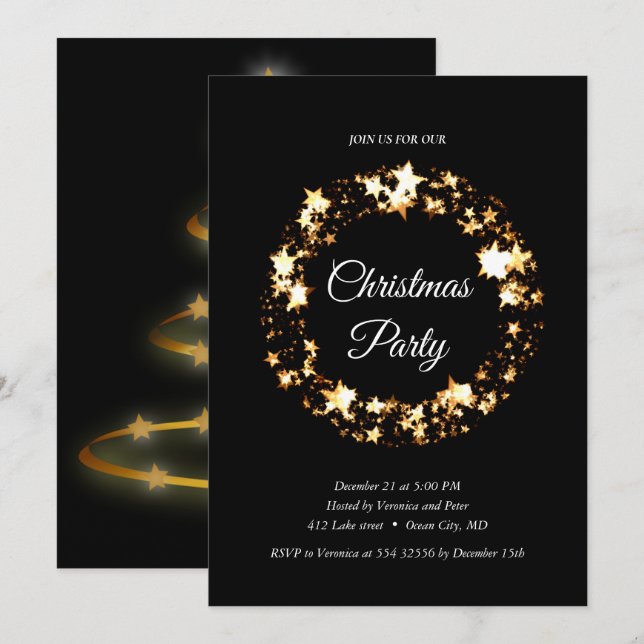 Invitación Elegantes estrellas negras secuenciales (Anverso / Reverso)