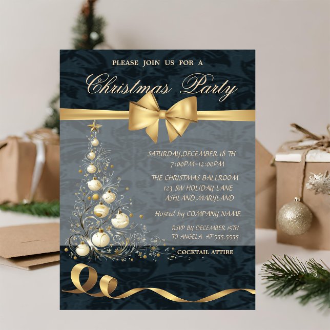 Invitación Elegantes Estrellas Oro Bow árbol de Navidad, Navi (Subido por el creador)