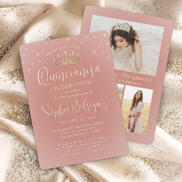 Invitación Elegantes estrellas Rosa de oro Quinceañera 3 Foto