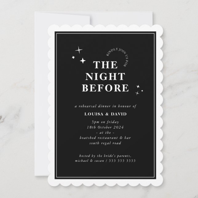 Invitación ELEGANTES estrellas simples ensayar la cena blanco (Anverso)