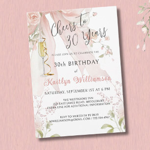 Invitación *Elegantes Felicidades por 30 Años Lazo Rosa Flora