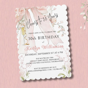 Invitación *Elegantes Felicidades por 30 Años Lazo Rosa Flora