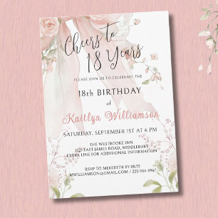 Invitación Elegantes Felicitaciones por 18 Años Lazo Rosa Flo