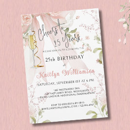 Invitación Elegantes Felicitaciones por 25 Años Lazo Rosa Flo