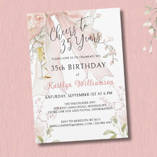 Invitación **Elegantes Felicitaciones por 35 Años Lazo Rosa F
