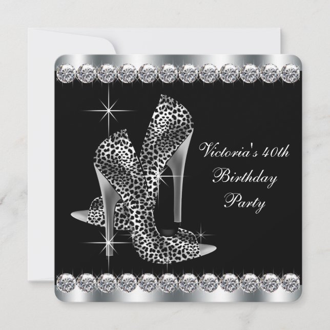 Invitación Elegantes fiestas de cumpleaños negras para mujere (Anverso)