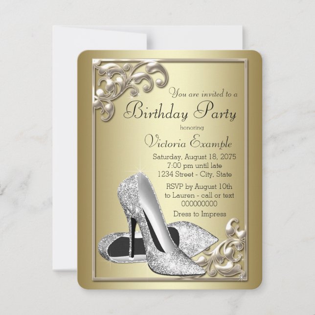 Invitación Elegantes fiestas de marfil y cumpleaños de oro pa (Anverso)