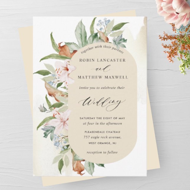 Invitación Elegantes floraciones de tierra, ovalado beige de  (Subido por el creador)