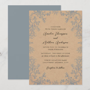 Invitación Elegantes florales de encaje azul polvoriento para