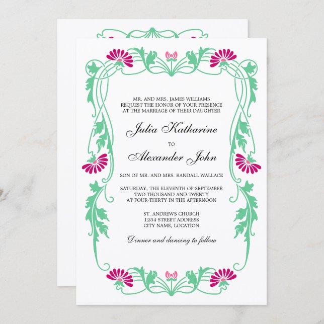 Invitación Elegantes Florales de hojas y Boda de Swirls (Anverso / Reverso)