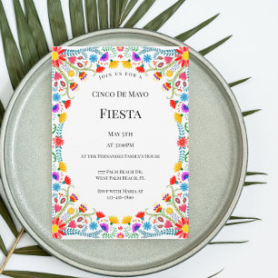 Invitación Elegantes Florales Mexicanos Fiesta Cinco De Mayo