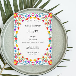Invitación Elegantes Florales Mexicanos Fiesta Cinco De Mayo