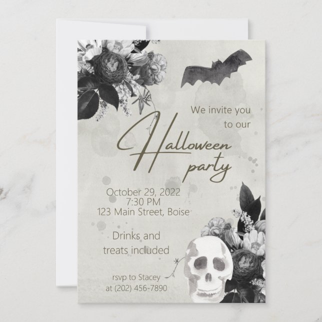 Invitación Elegantes florals y la fiesta de Halloween con crá (Anverso)