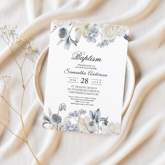 Invitación Elegantes flores azules y blancas de invierno (Subido por el creador)