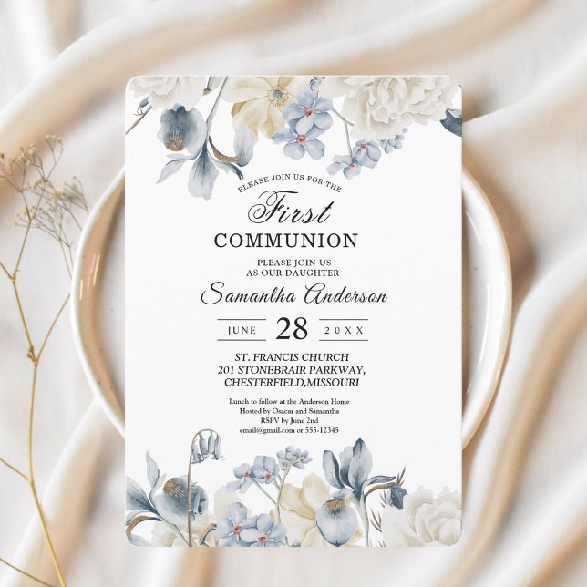 Invitación Elegantes Flores Azules y Blancas de Invierno (Subido por el creador)