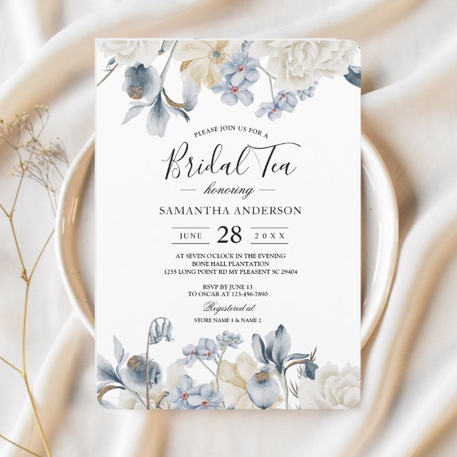 Invitación Elegantes Flores Azules y Blancas de Invierno (Subido por el creador)