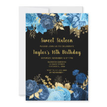Elegantes flores azules y doradas Sweet Sixteen
