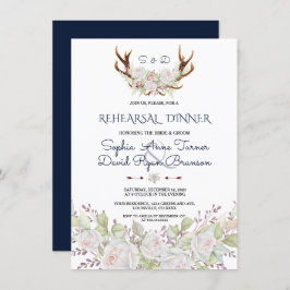 Invitación Elegantes flores blancas Antlers Cena ensayada
